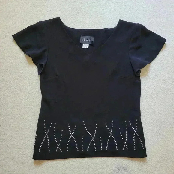Y2K Black V Neck Top - Picture 1 of 3